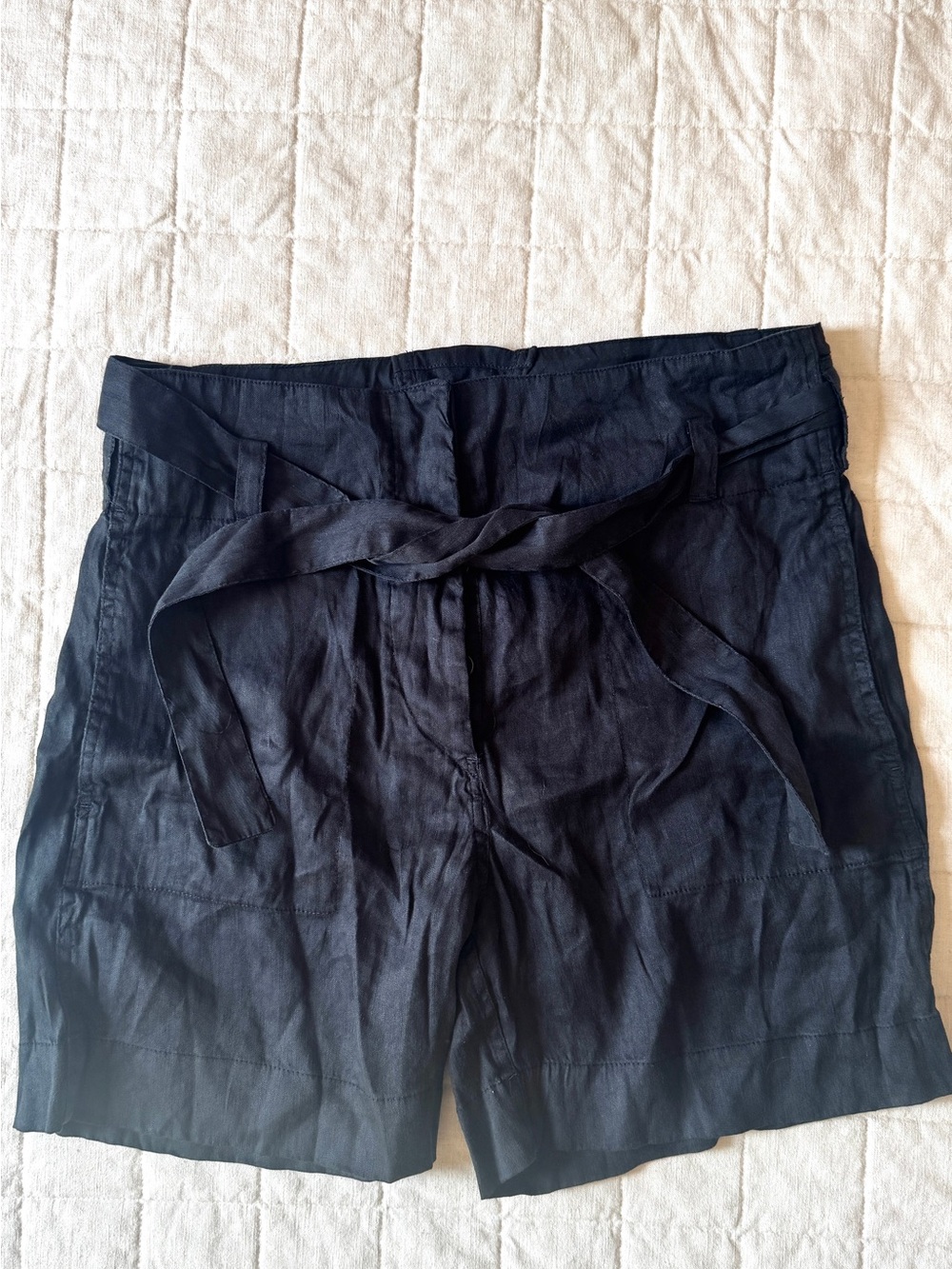 Women’s Black Tie-Waist Linen Blend Shorts